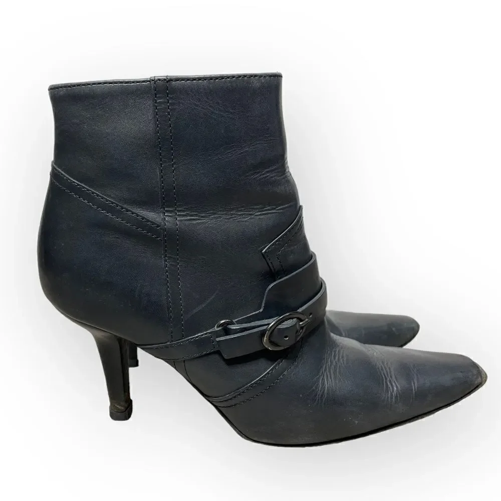 TOD’S Leather Point Toe Side Zip Ankle Booties Heels 36